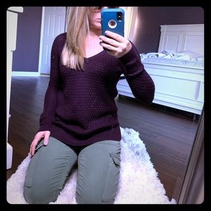 American Eagle XXS Cable Net Maroon Sweater